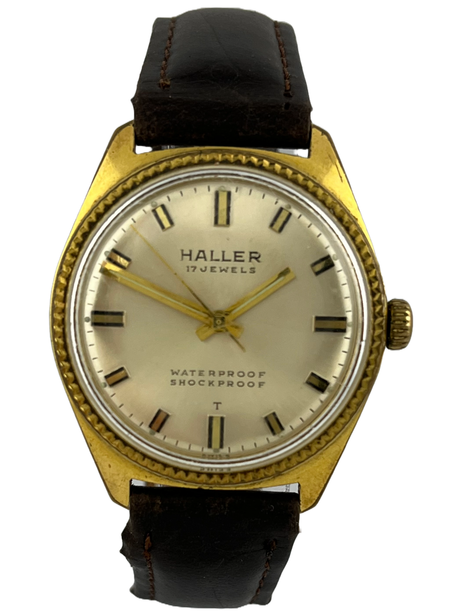 Elegante Haller Handaufzug FHF 96 mit geriffelter Lünette